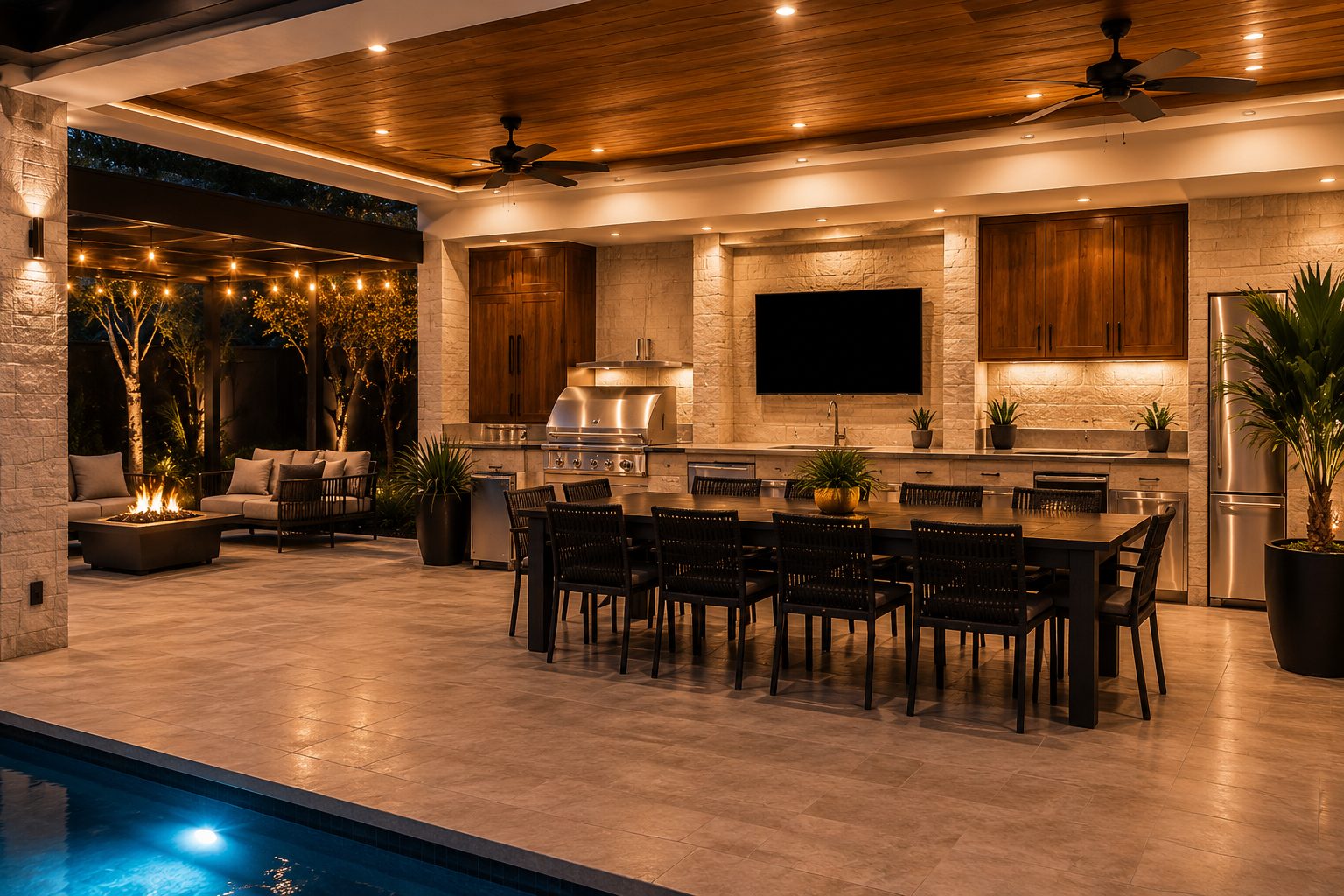 Outdoor kitchen and dining area