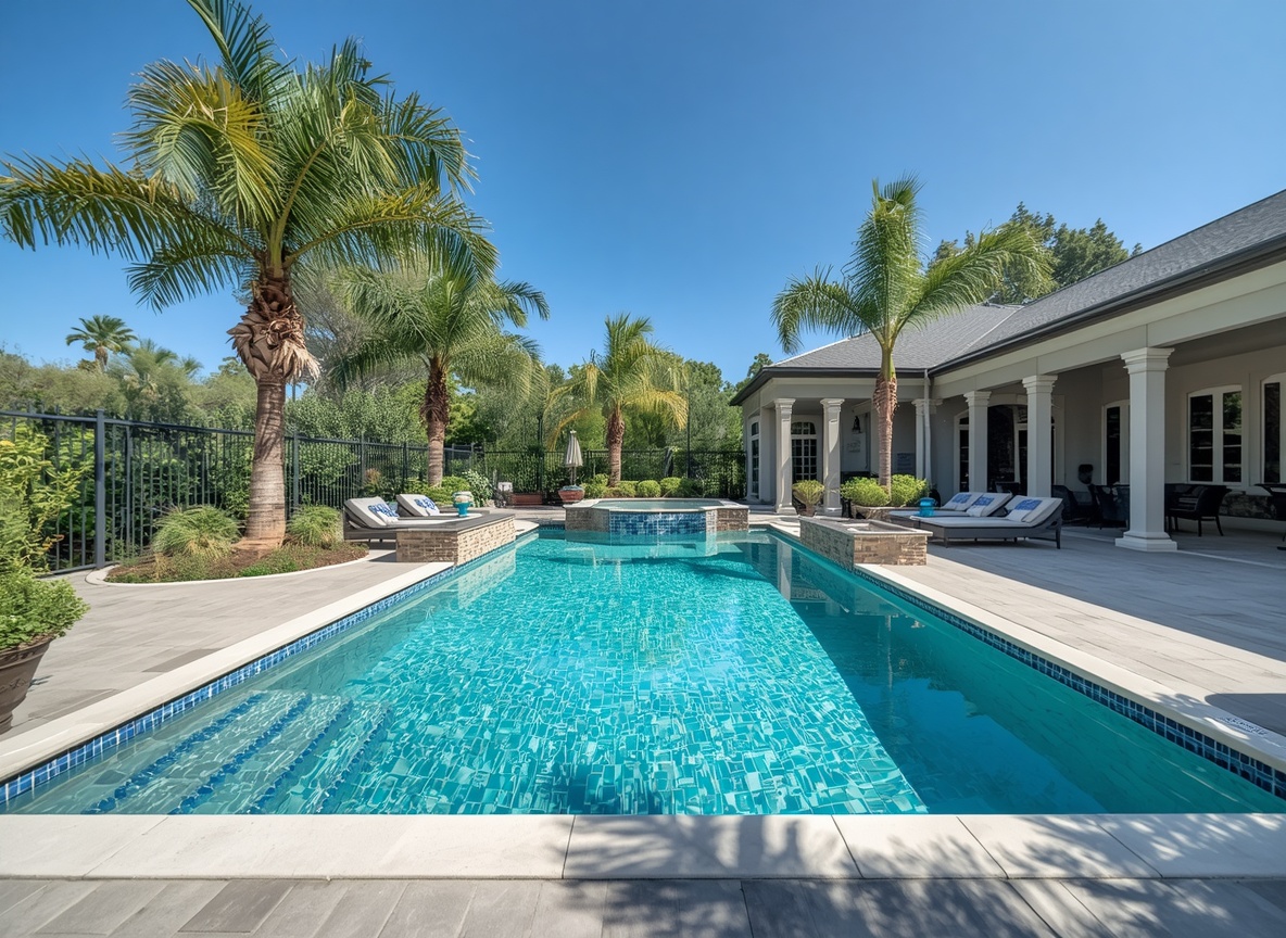 Lap pool with palm trees